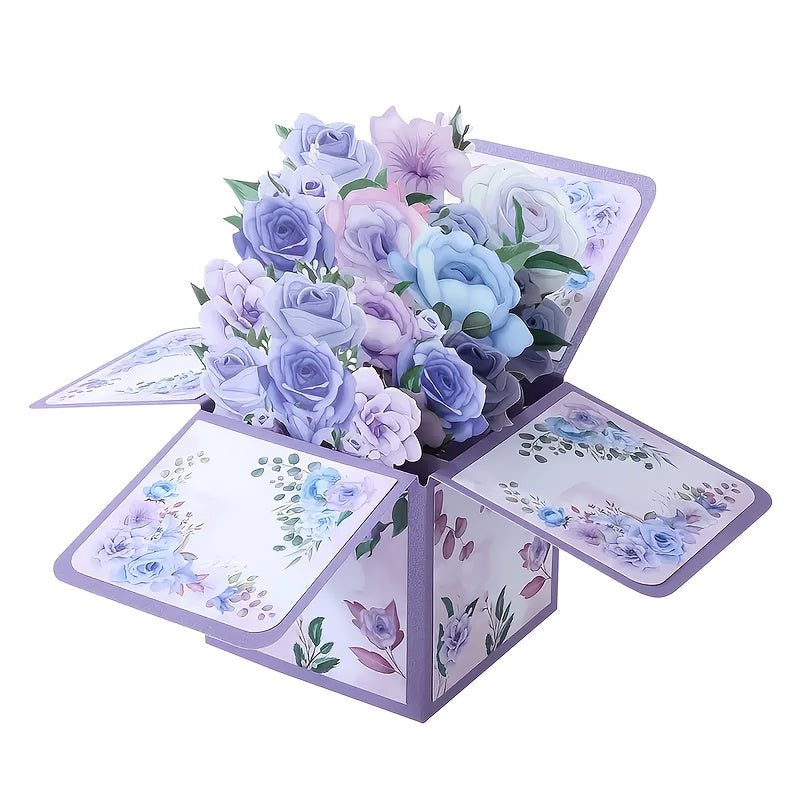 3D Lavender Rose Bouquet Pop-Up Card with Envelope