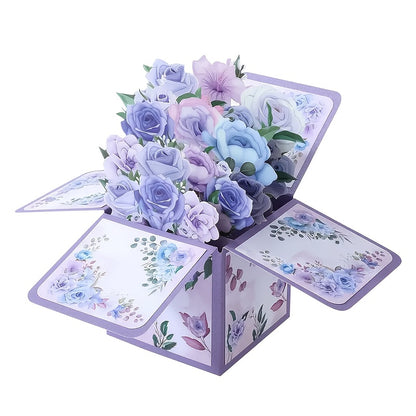3D Lavender Rose Bouquet Pop-Up Card with Envelope