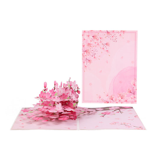 3D Peach Blossom Pop-Up Greeting Card with Note Card