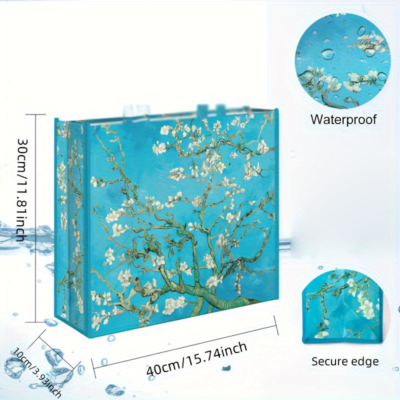 10/20/50-Pack Extra Large Aqua Blossom Reusable Non-Woven Gift Bags