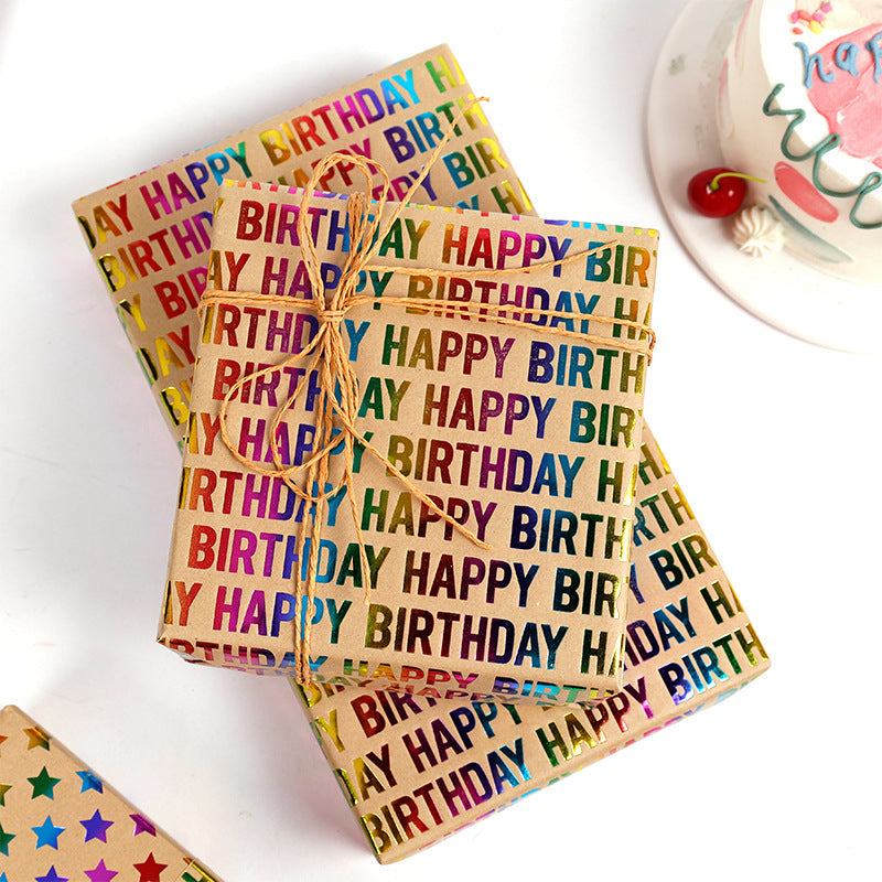 Rainbow Foil Kraft Wrapping Paper Roll | Gift Wrap for Birthday, Valentine's Day & DIY Crafts