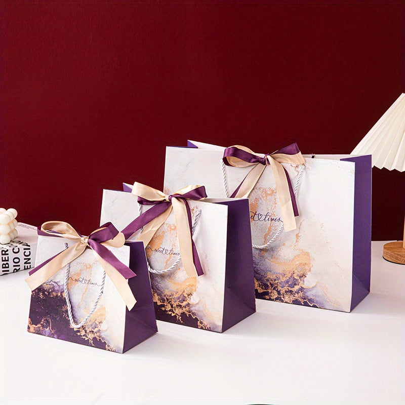 Gilded Purple Print Gift Bag with Two-Tone Bow