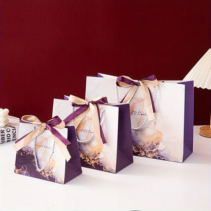 Gilded Purple Print Gift Bag with Two-Tone Bow