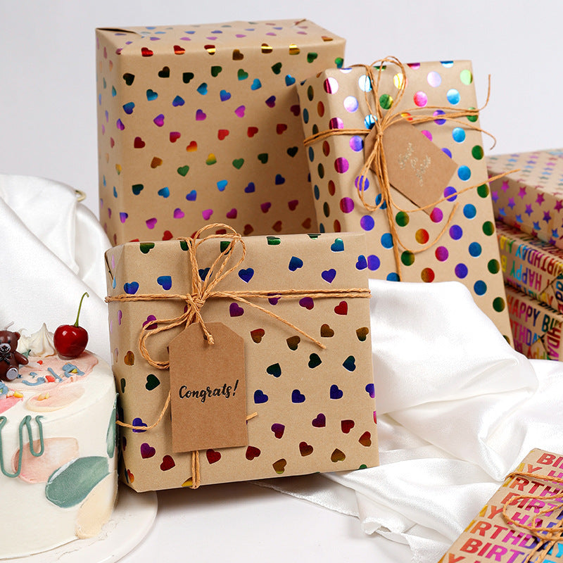 Rainbow Foil Kraft Wrapping Paper Roll | Gift Wrap for Birthday, Valentine's Day & DIY Crafts