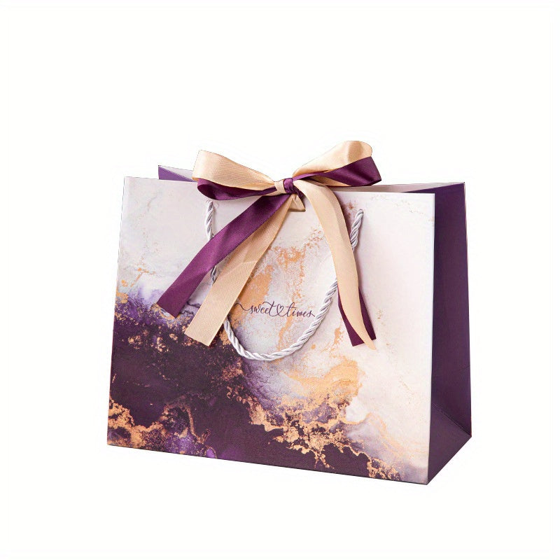 Gilded Purple Print Gift Bag with Two-Tone Bow