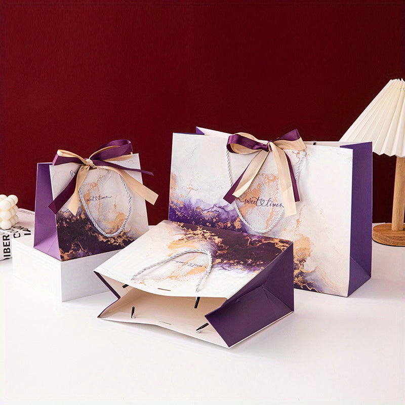 Gilded Purple Print Gift Bag with Two-Tone Bow