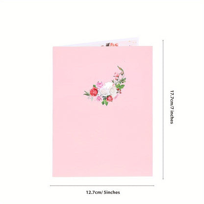 3D Rose Bouquet Pop-Up Greeting Card with Blank Note Card