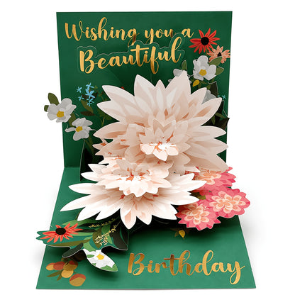 3D White Flower Pop-Up Birthday Card with Envelope & Gift Card Holder