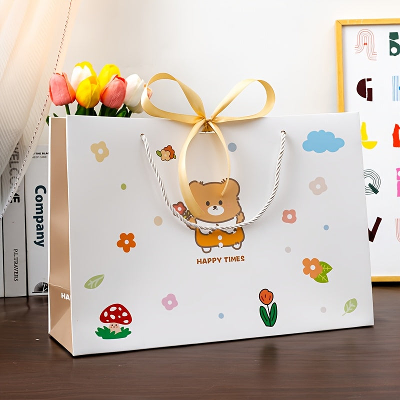 Cartoon Bear Print Gift Bag with Ribbon Bow