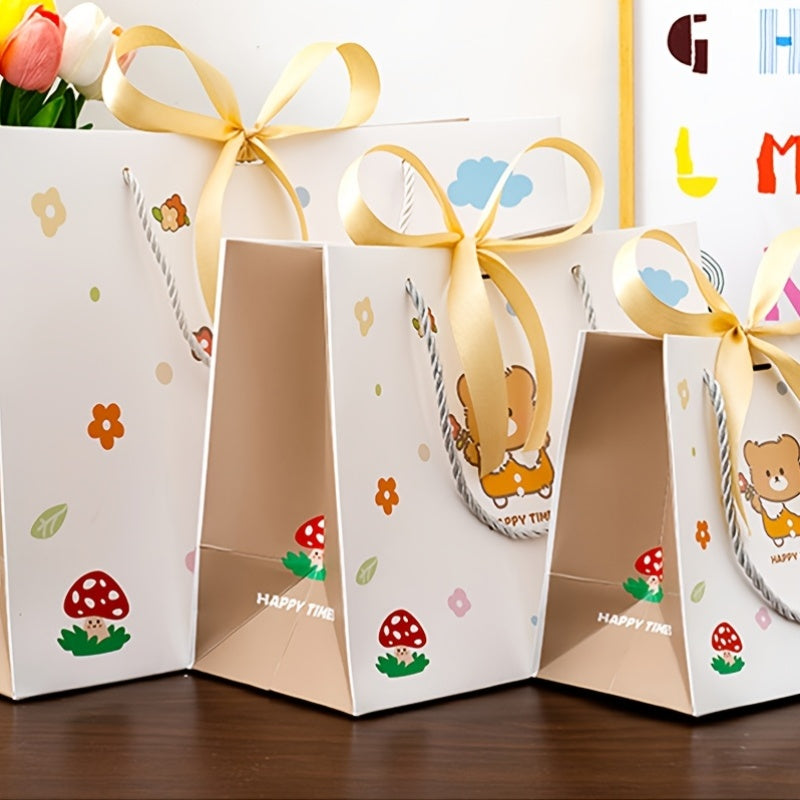 Cartoon Bear Print Gift Bag with Ribbon Bow