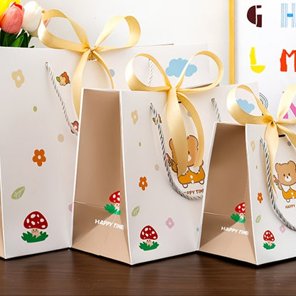 Cartoon Bear Print Gift Bag with Ribbon Bow