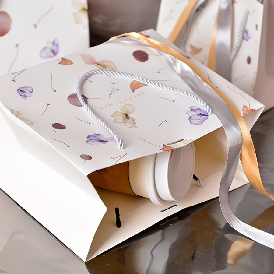 Watercolor Floral Leaf Print Gift Bag with Bow
