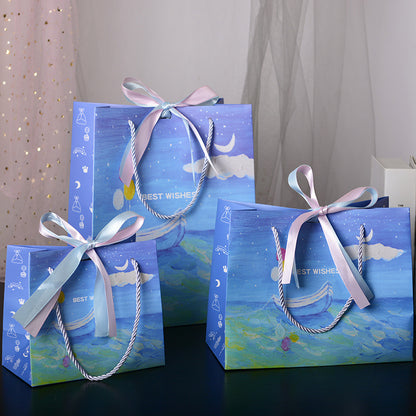 Gift Bag with Oil Painting Boat Pattern & Bow Decoration