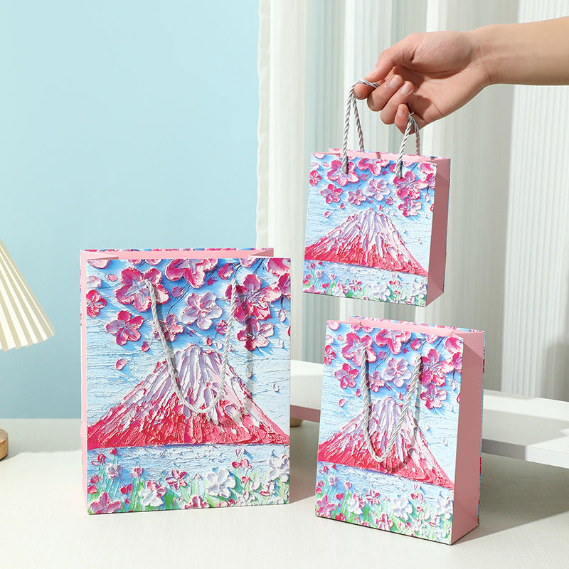 Mount Fuji & Flying Cherry Blossoms Oil Painting Gift Bag