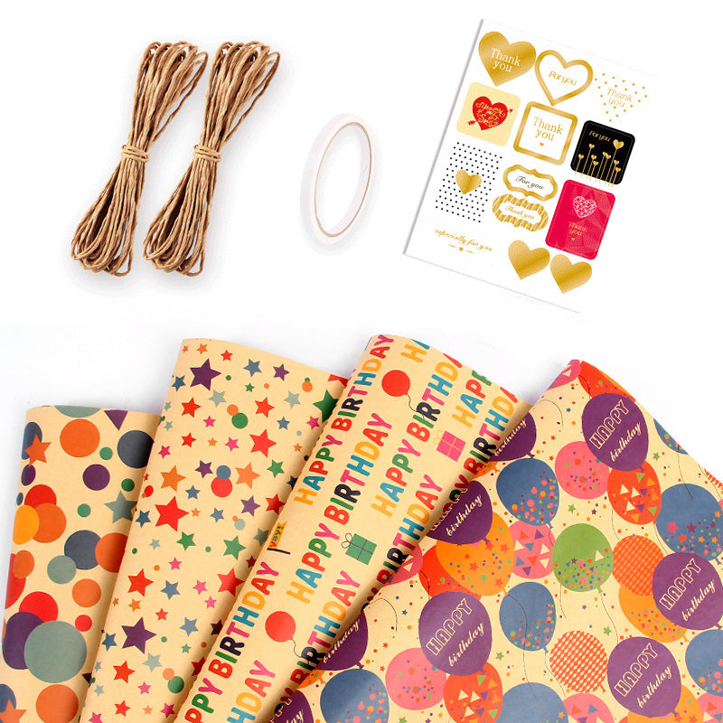 Birthday Kraft Wrapping Paper Set