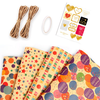 Birthday Kraft Wrapping Paper Set