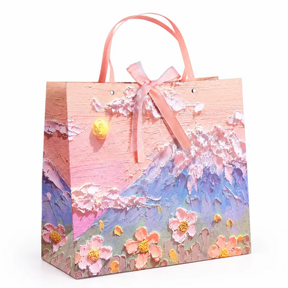 9-Pack Pink Mountain Floral Oil Painting Gift Bags