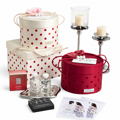 Luxury Floral Polka Dot Gift Box with Ribbon Handle, Bridesmaid Card & Premium Tissue Paper Filling – Round & Square Proposal Gift Box for Wedding, Bridal Shower, Birthday & Special Occasions
