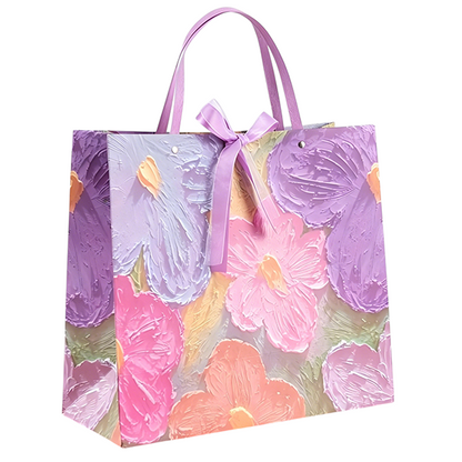 Purple & Pink Floral Oil Painting Gift Bag with Bow