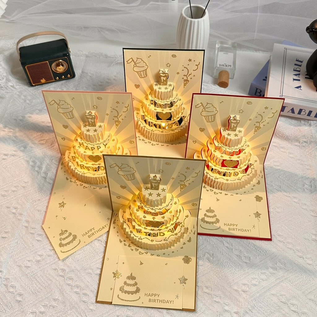 Light-Up Musical 3D Pop-Up Birthday Cake Card with Envelope