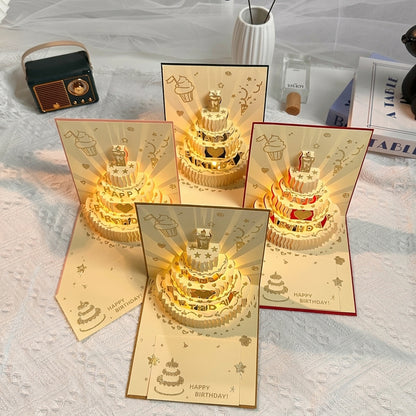 Light-Up Musical 3D Pop-Up Birthday Cake Card with Envelope