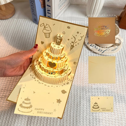 Light-Up Musical 3D Pop-Up Birthday Cake Card with Envelope