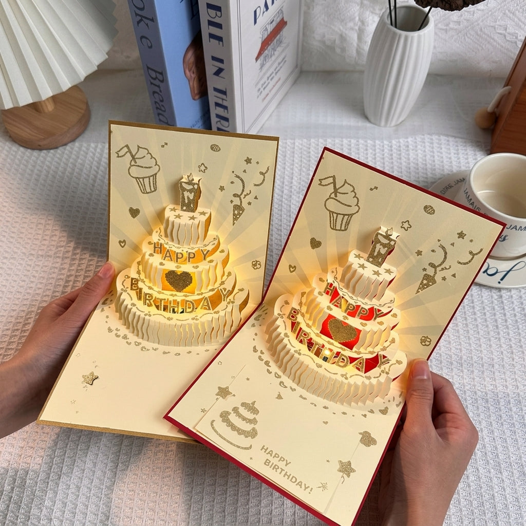 Light-Up Musical 3D Pop-Up Birthday Cake Card with Envelope