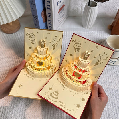Light-Up Musical 3D Pop-Up Birthday Cake Card with Envelope