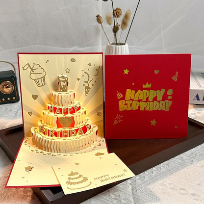 Light-Up Musical 3D Pop-Up Birthday Cake Card with Envelope