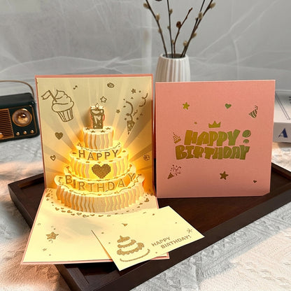 Light-Up Musical 3D Pop-Up Birthday Cake Card with Envelope