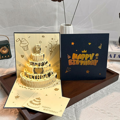 Light-Up Musical 3D Pop-Up Birthday Cake Card with Envelope