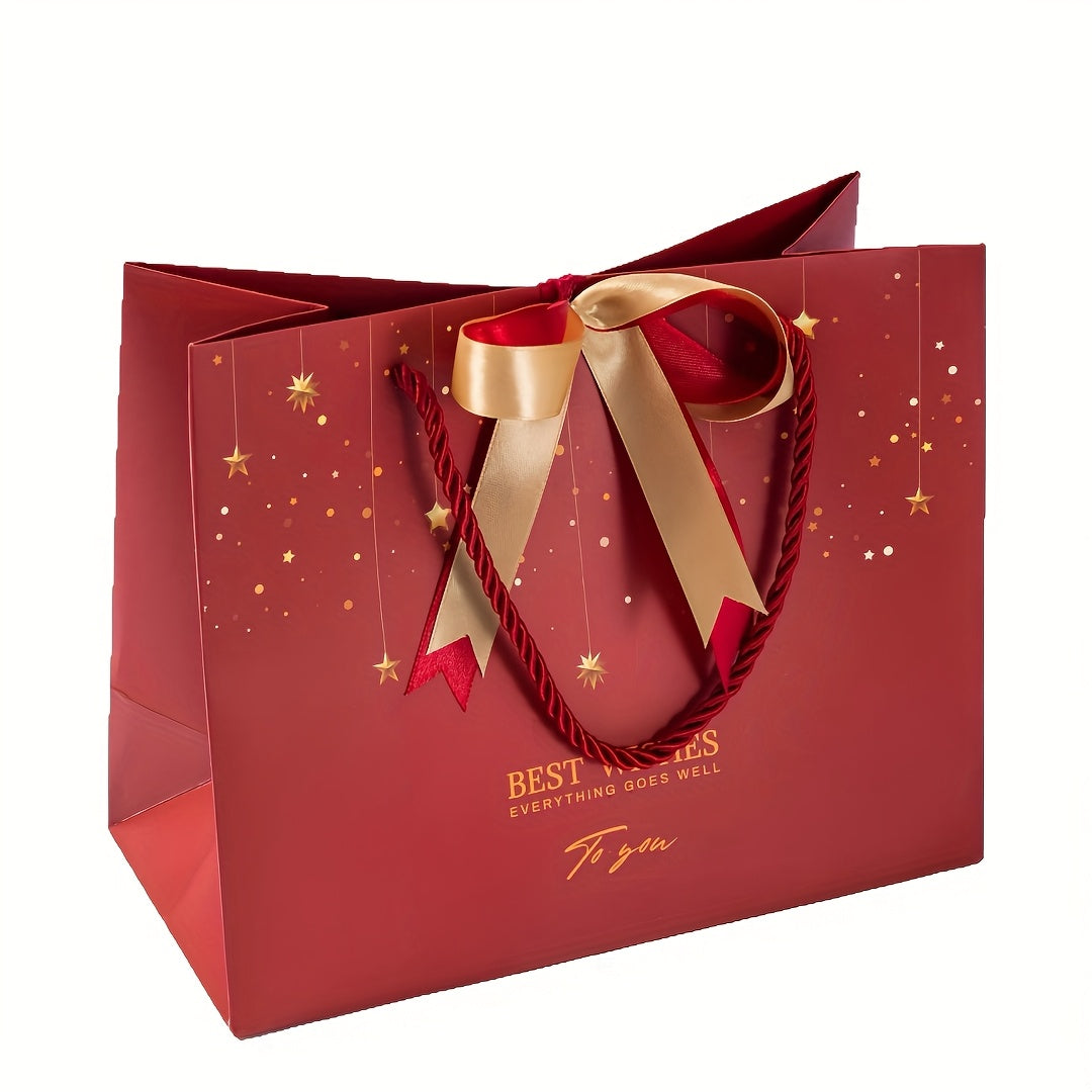 Shimmering Star Print Gift Bag with Golden Bow