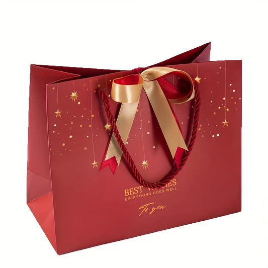 Shimmering Star Print Gift Bag with Golden Bow