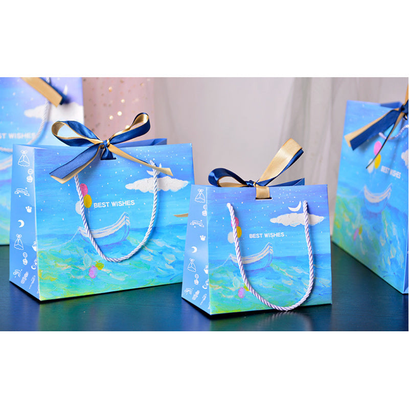 Gift Bag with Oil Painting Boat Pattern & Bow Decoration