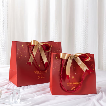 Shimmering Star Print Gift Bag with Golden Bow
