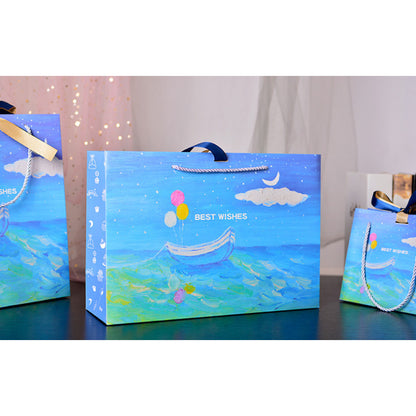 Gift Bag with Oil Painting Boat Pattern & Bow Decoration