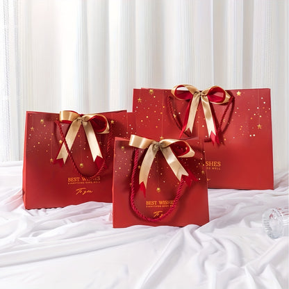 Shimmering Star Print Gift Bag with Golden Bow