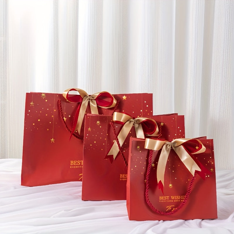Shimmering Star Print Gift Bag with Golden Bow