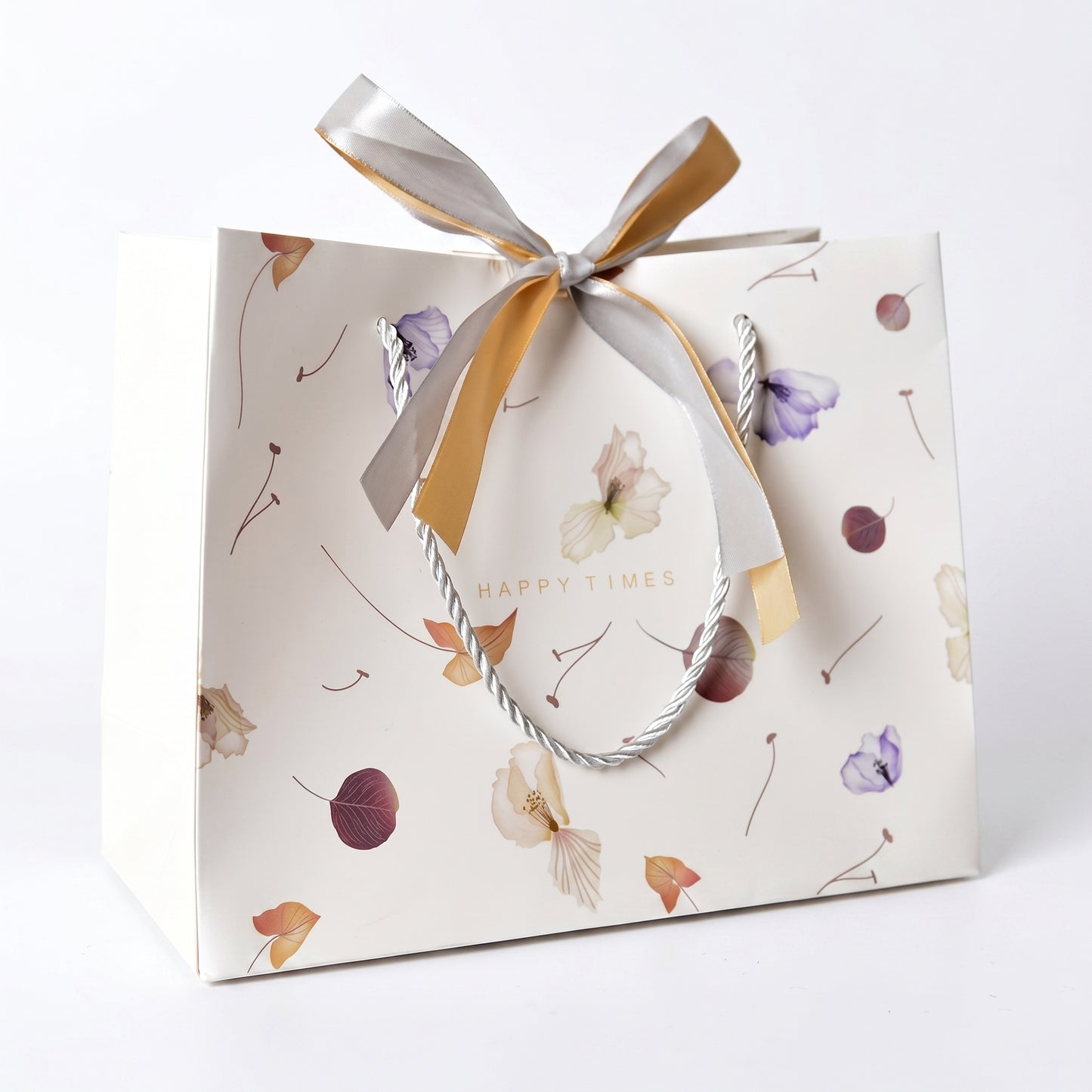 Watercolor Floral Leaf Print Gift Bag with Bow