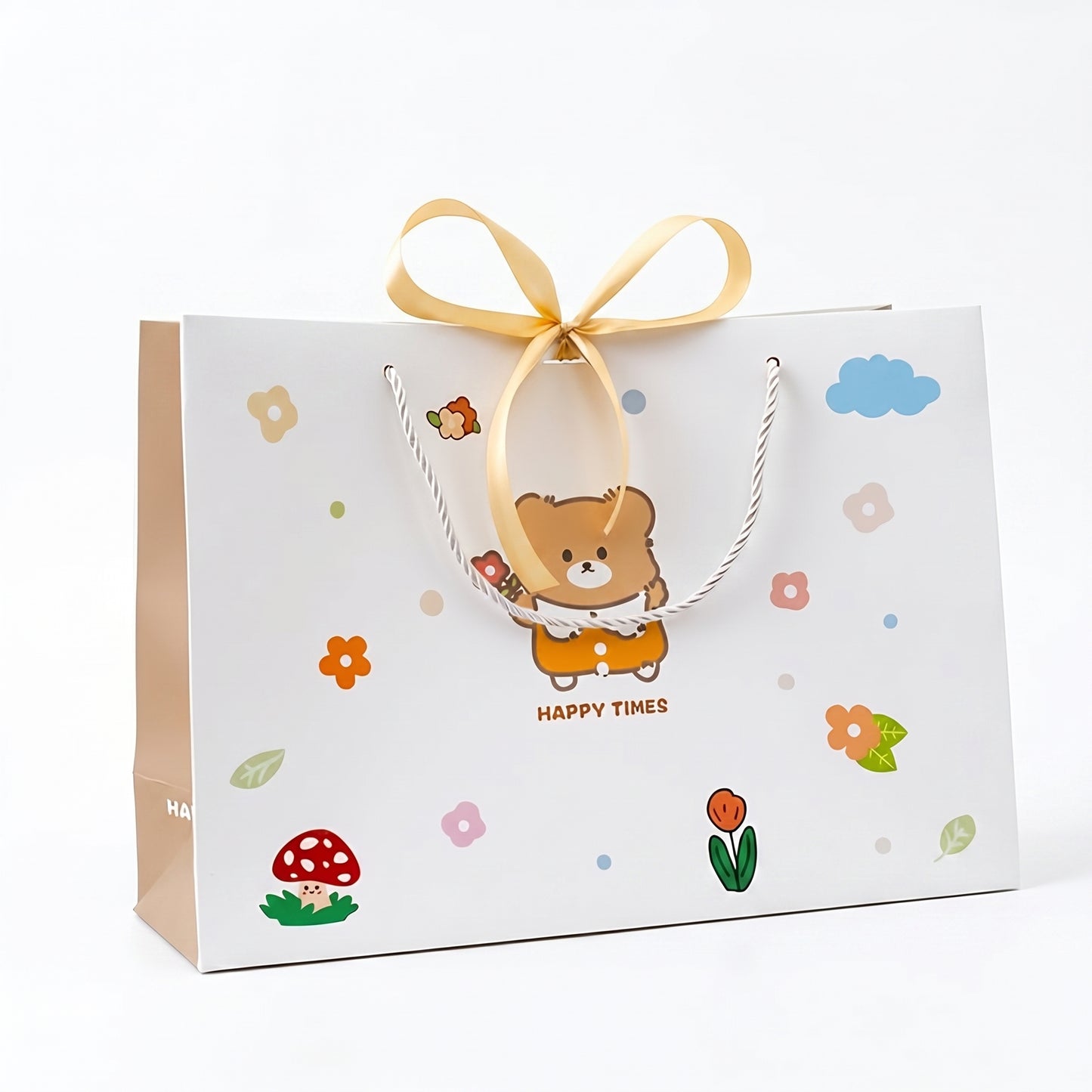 Cartoon Bear Print Gift Bag with Ribbon Bow