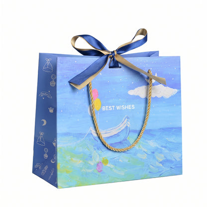 Gift Bag with Oil Painting Boat Pattern & Bow Decoration