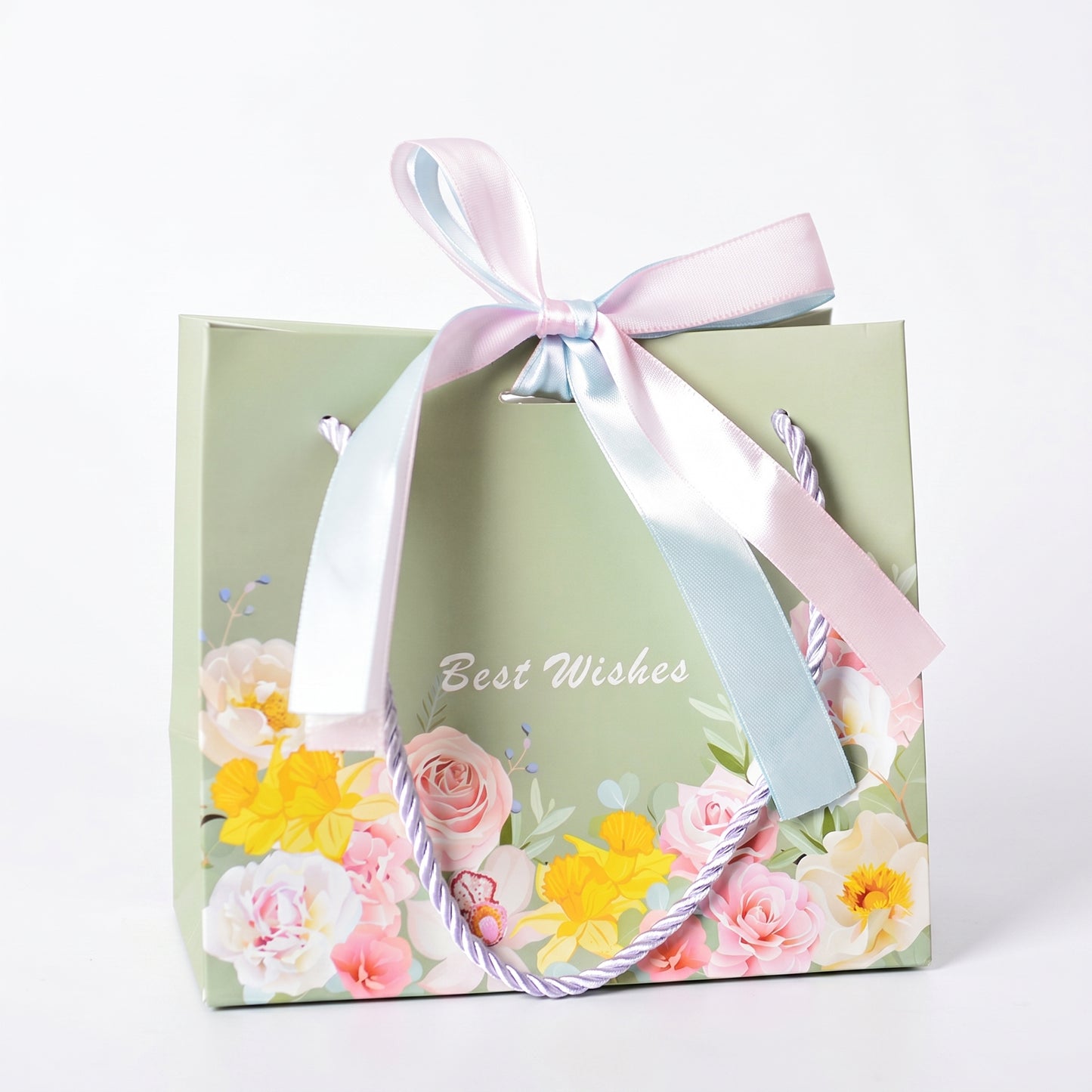 Blossom Pattern Gift Bag with Gold & Silver Ribbon