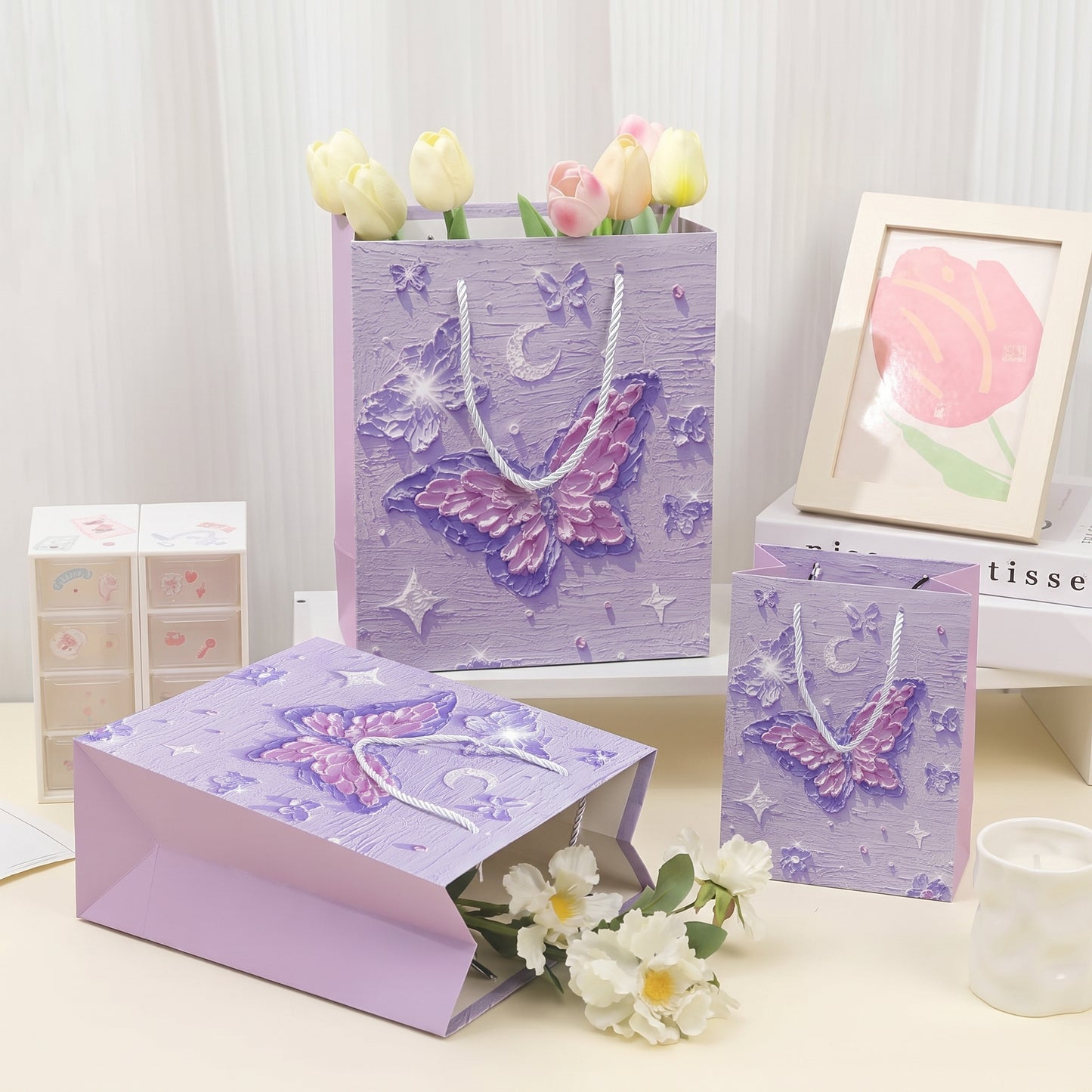 Purple Butterfly Oil Painting Gift Bag