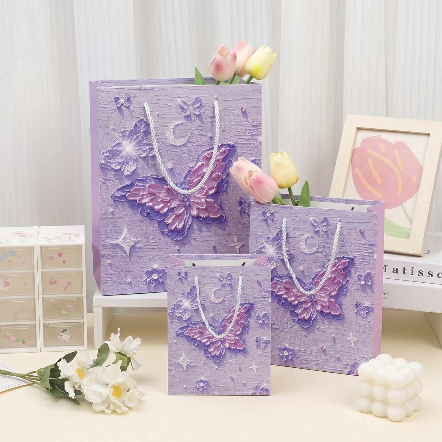 Purple Butterfly Oil Painting Gift Bag
