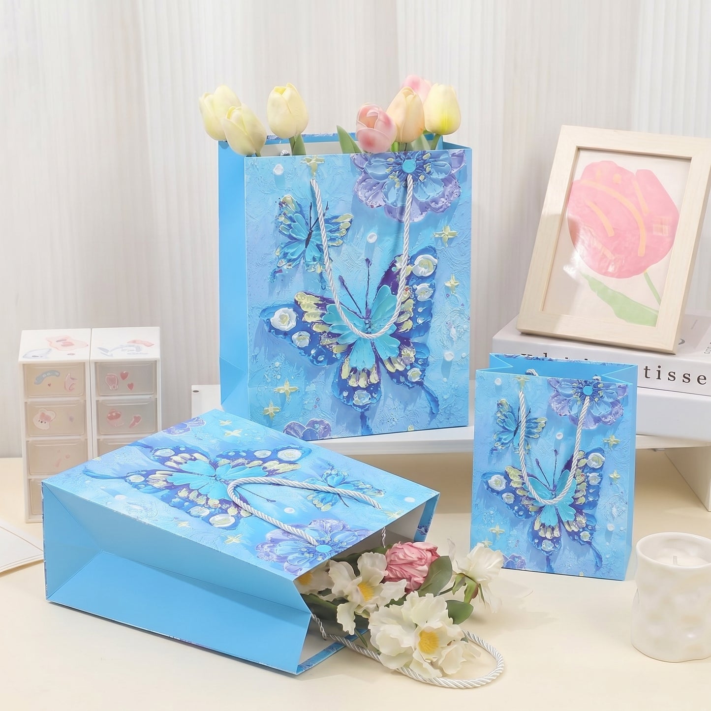 Blue Butterfly Oil Painting Gift Bag