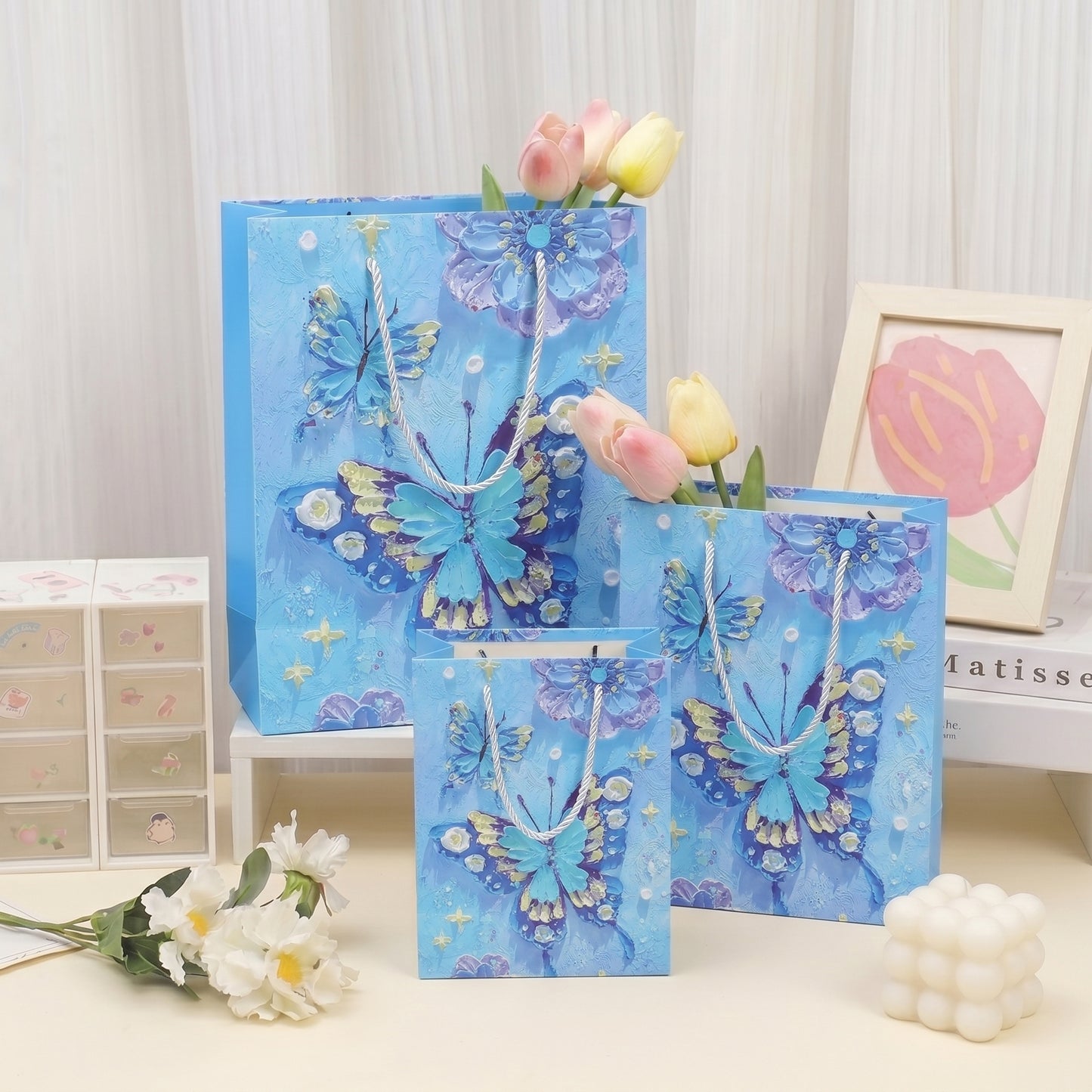Blue Butterfly Oil Painting Gift Bag