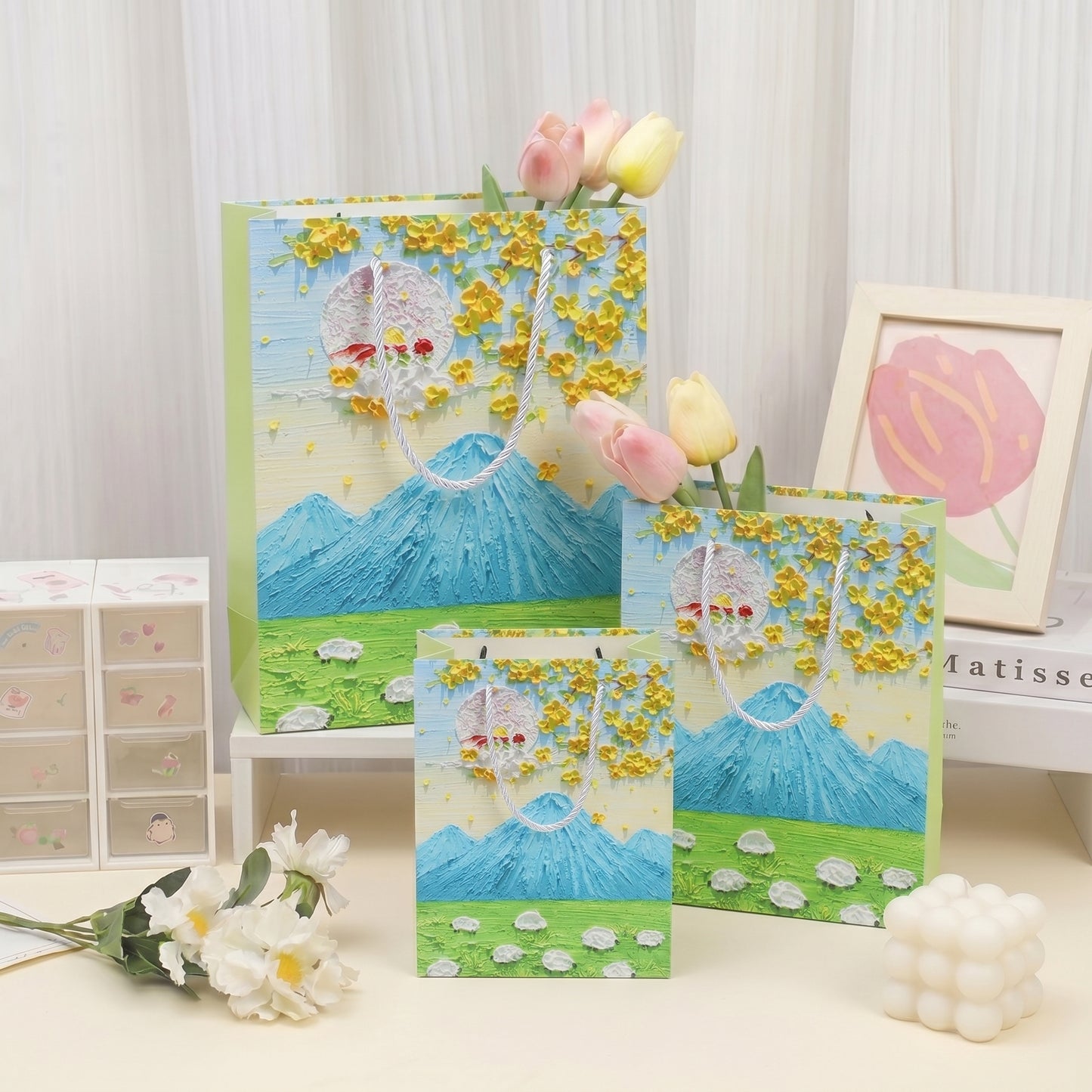 Blooming Mountain Flowers Oil Painting Gift Bag