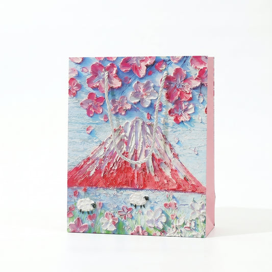 Mount Fuji & Flying Cherry Blossoms Oil Painting Gift Bag