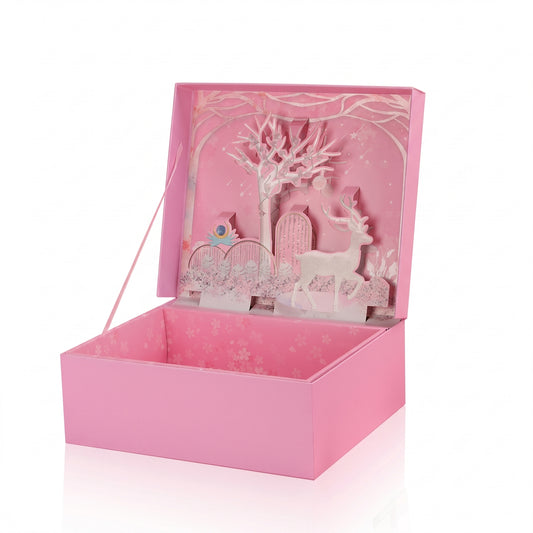 Pink Deer Forest 3D Pop-Up Gift Box