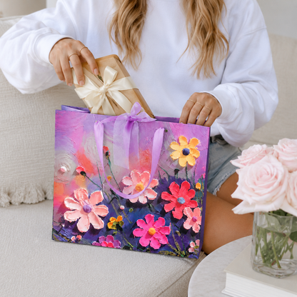 Purple Floral Oil Painting Gift Bag